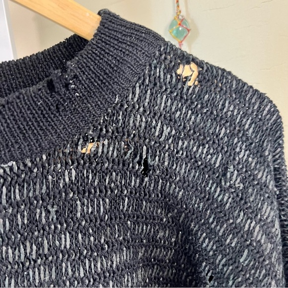ALEXANDER Wang Cropped Destroyed Sweater Crew Neck Holes Goth Grunge Goblincore - Picture 7 of 12